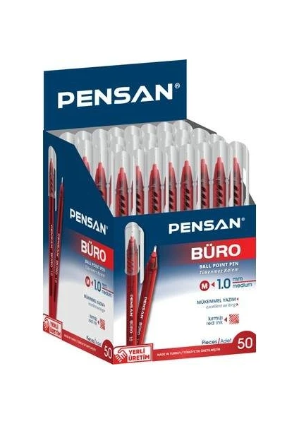 Pensan Büro Kırmızı Tükenmez Kalem 50'li Kutu