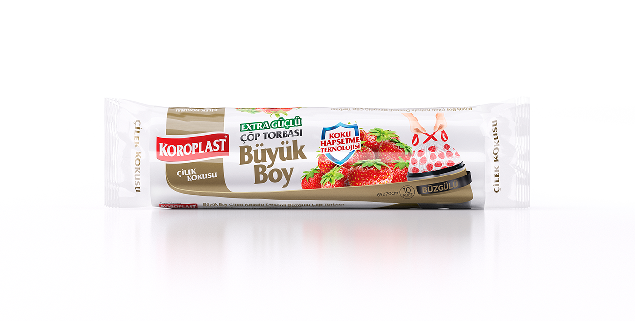 Koroplast Çilek Kokulu Büzgülü Büyük Boy Çöp Torbası