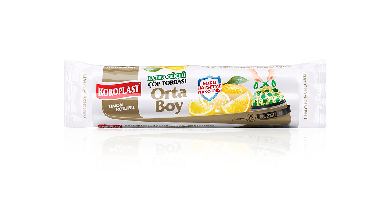 Koroplast Limon Kokulu Büzgülü Orta Boy Çöp Torbası